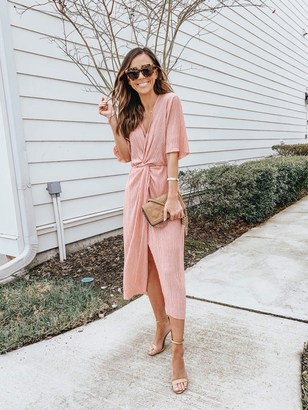 All in Favor Rose Pink Knot-Front Midi Dress